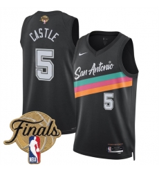 Men San Antonio Spurs 5 Stephon Castle Black 2026 Finals Patch City Edition Stitched Basketball Jersey Men San Antonio Spurs 5 Stephon Castle Black 2026 Finals Patch City Edition Stitched Basketball Jersey
