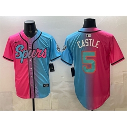 Men San Antonio Spurs  5 Stephon Castle Pink Blue Limited Stitched Baseball Jersey