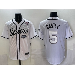 Men San Antonio Spurs  5 Stephon Castle White USA 250  Patch Stitched Baseball Jersey