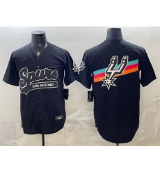 Men San Antonio Spurs Team Big Logo Black Stitched Baseball Jerseys