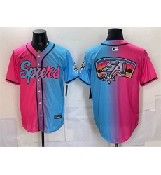 Men San Antonio Spurs Team Big Logo Pink Blue Limited Stitched Baseball Jerseys Men San Antonio Spurs Team Big Logo Pink Blue Limited Stitched Baseball Jerseys