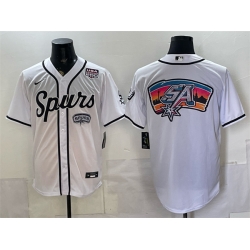 Men San Antonio Spurs Team Big Logo White USA 250  Patch Stitched Baseball Jersey