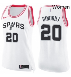 Womens Nike San Antonio Spurs 20 Manu Ginobili Swingman WhitePink Fashion NBA Jersey