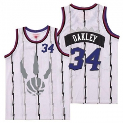 Raptors 34 Charles Oakley White Gray Logo Retro Jersey 6