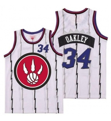 Raptors 34 Charles Oakley White Red Big Logo Retro Jersey 4