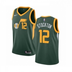 Mens Nike Utah Jazz 12 John Stockton Green Swingman Jersey Earned Edition