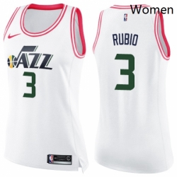 Womens Nike Utah Jazz 3 Ricky Rubio Swingman WhitePink Fashion NBA Jersey 