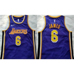 Men Los Angeles Lakers 6 LeBron James Purple Stitched Basketball Jersey