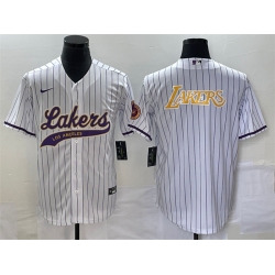 Men Los Angeles Lakers White Team Big Logo Cool Base With Patch Stitched Baseball Jersey