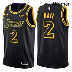 Womens Nike Los Angeles Lakers 2 Lonzo Ball Swingman Black NBA Jersey City Edition