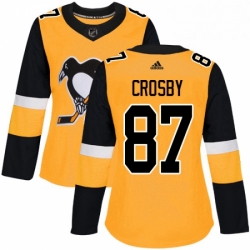 Womens Adidas Pittsburgh Penguins 87 Sidney Crosby Authentic Gold Alternate NHL Jersey 