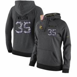 NFL Womens Nike Cleveland Browns 35 Howard Wilson Stitched Black Anthracite Salute to Service Player Performance Hoodie