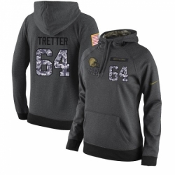 NFL Womens Nike Cleveland Browns 64 JC Tretter Stitched Black Anthracite Salute to Service Player Performance Hoodie