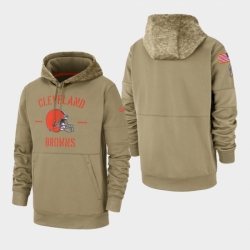Mens Cleveland Browns Tan 2019 Salute to Service Sideline Therma Pullover Hoodie