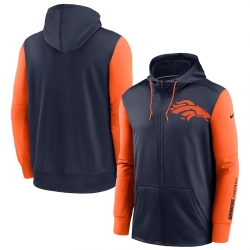 Men Denver Broncos Navy Orange Fan Gear Mascot Performance Full Zip Hoodie