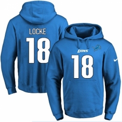 NFL Mens Nike Detroit Lions 18 Jeff Locke Blue Name Number Pullover Hoodie