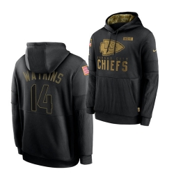 Men Kansas City Chiefs 14 Sammy Watkins 2020 Salute To Service Black Sideline Performance Pullover Hoodie