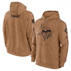 Men Minnesota Vikings 2023 Brown Salute To Service Pullover Hoodie