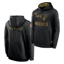 Men New England Patriots 1 Cam Newton 2020 Salute To Service Black Sideline Performance Pullover Hoodie