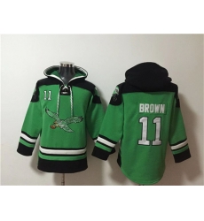 Men Philadelphia Eagles 11 A J  Brown Green Ageless Must Have Lace Up Pullover Hoodie