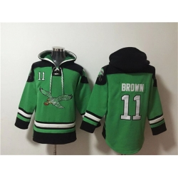 Men Philadelphia Eagles 11 A J  Brown Green Ageless Must Have Lace Up Pullover Hoodie