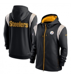 Men Pittsburgh Steelers Black Zipper Hoodie