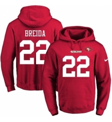 NFL Mens Nike San Francisco 49ers 22 Matt Breida Red Name Number Pullover Hoodie