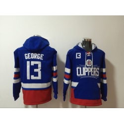 Men's Los Angeles Clippers #13 Paul George Blue Lace-Up Pullover Hoodie