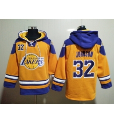 Men's Los Angeles Lakers #32 Magic Johnson Yellow Lace-Up Pullover Hoody