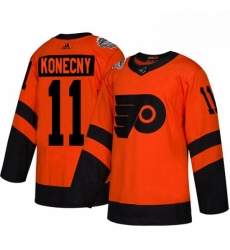 Mens Adidas Philadelphia Flyers 11 Travis Konecny Orange Authentic 2019 Stadium Series Stitched NHL Jersey 