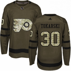 Mens Adidas Philadelphia Flyers 30 Dustin Tokarski Premier Green Salute to Service NHL Jersey 