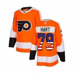 Men's Philadelphia Flyers #79 Carter Hart Authentic Orange USA Flag Fashion Hockey Jersey