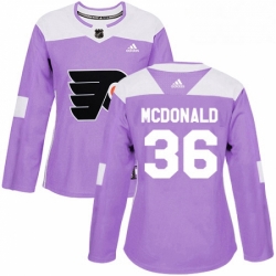 Womens Adidas Philadelphia Flyers 36 Colin McDonald Authentic Purple Fights Cancer Practice NHL Jersey 