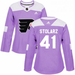 Womens Adidas Philadelphia Flyers 41 Anthony Stolarz Authentic Purple Fights Cancer Practice NHL Jersey 