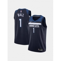 Men Minnesota Timberwolves  1 Lamelo Ball  Icon Edition Navy 75th Anniversary Swingman Stitched Jersey