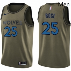 Mens Nike Minnesota Timberwolves 25 Derrick Rose Swingman Green Salute to Service NBA Jersey 