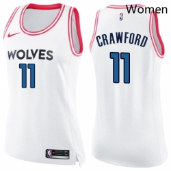 Womens Nike Minnesota Timberwolves 11 Jamal Crawford Swingman WhitePink Fashion NBA Jersey 