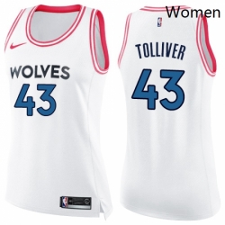 Womens Nike Minnesota Timberwolves 43 Anthony Tolliver Swingman White Pink Fashion NBA Jersey 