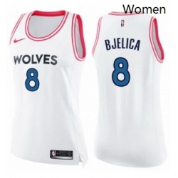 Womens Nike Minnesota Timberwolves 8 Nemanja Bjelica Swingman WhitePink Fashion NBA Jersey 