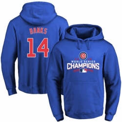 MLB Men Chicago Cubs 14 Ernie Banks Royal 2016 World Series Champions Walk Pullover Hoodie