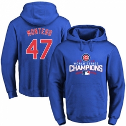 MLB Men Chicago Cubs 47 Miguel Montero Royal 2016 World Series Champions Walk Pullover Hoodie