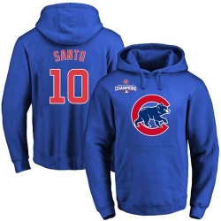 Men Chicago Cubs 10 Ron Santo Blue 2016 World Series Champions Primary Logo Pullover MLB Hoodie