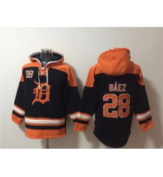 Men Detroit Tigers 28 Javier B E1ez Black Orange Lace Up Pullover Hoodie