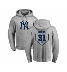 Men MLB Nike New York Yankees 31 Aaron Hicks Gray RBI Pullover Hoodie