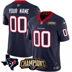 Men Houston Texans Active Player Custom Navy 2023 F U S E  AFC South Champions Patch And Team Logo Patch Limited Stitched Football Jersey