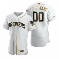 Men Women Youth Toddler All Size Milwaukee Brewers Custom Nike White Stitched MLB Flex Base Golden Edition Jersey