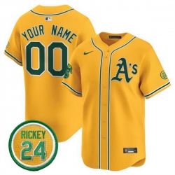 Men Women Youth Oakland Athletics Active Player Custom Yellow 2024 Limited With Rickey Henderson Patch Stitched Jersey