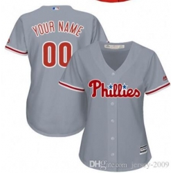 Men Women Youth All Size Philadelphia Phillies Cool Base Custom MLB Jersey Grey