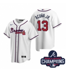 Men Nike Atlanta Braves 13 Ronald Acuna Jr White Home Stitched Baseball Stitched MLB 2021 Champions Patch Jersey