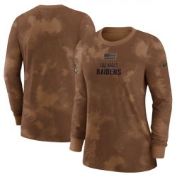 Women Las Vegas Raiders Brown 2023 Salute To Service Long Sleeve T Shirt Run Small